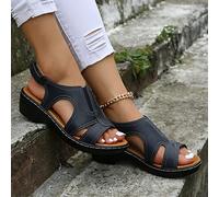 Sandali Zeppa da Donna Sandali Ortopedici retrò Estivi Sandali Sportivi Plateau Ecopelle Casual Scarpe da Passeggio da Spiaggia Cinturino alla Caviglia All'aperto,Nero,US7/EU38