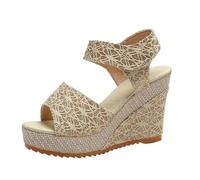 Sandali Zeppa Da Donna, Sandali Vintage Con Zeppa Spessa Regolabili A Punta Aperta Con Punta A Bocca Di Pesce, Scarpe Casual Antiscivolo Plateau, Per Attività All'aperto, Passeggiate(Beige,35 EU)