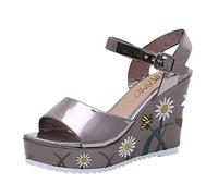 Sandali Zeppa Donna Estive Bianchi Comodi Sandali Di Cuoio Solidi Del Ricamo Delle Donne Di Pesce Colore Della Piattaforma Delle Signore Modo Donna Ortopedici Scarpe (Grey 38)