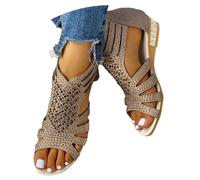 Sandali Zeppa Donna Estive Comode - Sandali Donna Estive con Zeppa Alta Sandali da Estivi Casual con Punta Aperta Tacco Medio Design Cavo Scarpe Romane per L'Uso Quotidiano (Gold 38)
