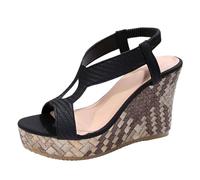 Sandali Zeppa Donna Estive Sandali Zeppa Plateau Cinturino Caviglia Infradito 35 Espadrilles Con Sandalo Scarpe Estivi Eleganti Estivo Tacco Romani Vintage Ciabatte Espadrillas Aperte Neri 34 Comode