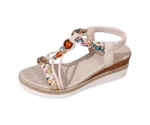 Sandali Zeppa Donna Estive Tacco, Sandali Donna Estive con Zeppa Eleganti Eleganti Sandali per Un per Le Vacanze LSpiaggiE Lavoro ComoSandali SlipOn PuntApertE Stile Color Block per LMoEstiv(Beige 36)