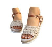 Sandali Zeppa Donna Estive Tacco, Sandali Refresh Donna Sandali Estivi Alla in Stile BohéMien con Tacco Spesso Espadrillas con Plateau Comode Scarpe Casual da Spiaggia (Beige 37)