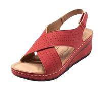Sandali Zeppa Donna - Sandali con Zeppa Donna Sandali da per Fascite Plantare Comodi con Zeppa Punta Aperta Cinturino Alla Caviglia Calzata Larga con Supporto Dell'Arco Plantare (Red 38)