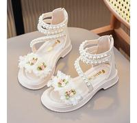 Sandalia Plana De Chicas Con Flores, Perlas, Cremallera Y Plataforma, Adecuada Para Niños Pequeños, Niños Pequeños Y Niños Mayores EUR34,EUR35,EUR36,EUR37,EUR22,EUR23,EUR24,EUR25,EUR26,EUR27,EUR28,EUR