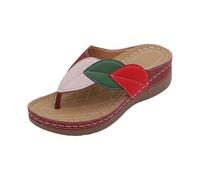 Sandalias de tiras con estampado de hojas de moda de verano, cómodas y casuales, para playa, con soporte para el arco, para uso en interiores y exteriores. (42)