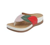 Sandalias de tiras con estampado de hojas de moda de verano, cómodas y casuales, para playa, con soporte para el arco, para uso en interiores y exteriores.#G