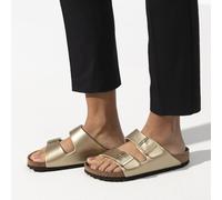 Sandalo Arizona Birkenstock in Pelle Effetto Metalizzato color Oro