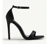 Sandalo basic da moda, da usare per il pendolarismo o feste, con cinturino alla caviglia, punta tonda, tacco sottile a stiletto in raso nero EUR36,EUR37,EUR38,EUR39,EUR40,EUR41