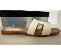 Sandalo basso ciabattina Donna vera pelle suola vero cuoio made italy lattice