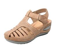 Sandalo da donna con zeppa con plateau e supporto per arco plantare, in morbida pelle, sandali con zeppa e cinturino alla caviglia regolabili, punta chiusa, antiscivolo, vestibilità extra larga