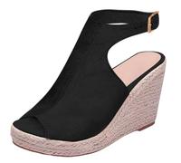 Sandalo Donna Comodo Sandali con Plateau Espadrillas con zeppa da donna aperte sul davanti cinturino alla caviglia sandali casual da viaggio Trekking Ciabatte (Black 42)