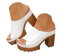 Sandalo donna confortevole sandali alti spessi per le donne punta aperta scarpe da sposa e corteo nuziale Punta aperta in pelle estate piatti in sughero sandali, vintage moda spiaggia scarpe, bianco