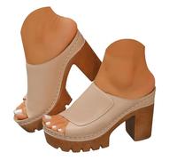 Sandalo donna confortevole sandali alti spessi per le donne punta aperta scarpe da sposa e corteo nuziale Punta aperta in pelle estate piatti in sughero sandali, vintage moda spiaggia scarpe, beige