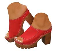 Sandalo donna confortevole sandali alti spessi per le donne punta aperta scarpe da sposa e corteo nuziale Punta aperta in pelle estate piatti in sughero sandali, vintage moda spiaggia scarpe, rosso