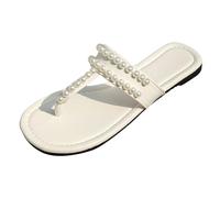 Sandalo Donna Estivo Infradito estive da donna decorate con perle, sandali piatti semplici ed eleganti, adatti per l'uso esterno, ciabatte versatili, scarpe casual da sandali (White, 38)