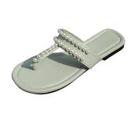 Sandalo Donna Estivo Infradito estive da donna decorate con perle, sandali piatti semplici ed eleganti, adatti per l'uso esterno, ciabatte versatili, scarpe casual da sandali (Green, 38)