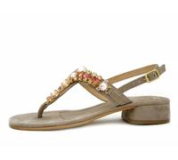 Sandalo Donna Infradito Gioiello in Pelle Beige, Tacco Basso, LE CHICCHE - 6866