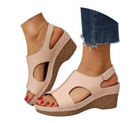 Sandalo Gioiello Cerimonia Sandali con Zeppa Sandali da donna con cinturino alla caviglia e dei piedi leggeri multicolore (navy bianco marrone Ciabatte Donna Zeppa Scarpe Alta (Beige 37)