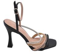 Sandalo Gioiello Donna Nero Fascette Brillantini Multicolor Incrociate Tacco a Clessidra 10cm Cinturino alla Caviglia (40 EU)