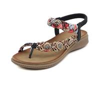 Sandalo Gioiello Donna Sandali Alla Schiava Donna Sandali Con Tacco e Cinturino Elastico Separati da Punta Cinturino Con Perline Decorazioni Estive Comode Sandalo (Black 36)