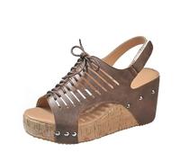 Sandalo Gioiello Sandali Con Zeppa Ortopedici Sandali da Donna Estivi Con Bocca di Pesce e Spessi Cavi Comfort Donna Scarpe Zeppa Estive (Brown 35)
