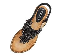 Sandalo Mare Donna Ciabattine Estive Eleganti Sandali piatti stile bohémien alla con perline primaverili ed estive da donna Sandali Sportivi Sandalo Elegante (Black 38)