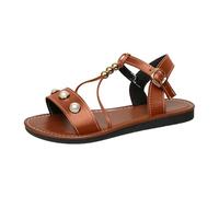 Sandalo Mare Donna Scarpe Estive Sandali piatti in gomma con punta decorata in perle da donna estivi alla Ciabatta Estiva Sandali Alla Schiava (Brown 42)