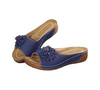 Sandalo ortopedico da donna con supporto per arco plantare largo, scarpe ortopediche da donna per fascite plantare, comode, zeppa, punta aperta, senza lacci, sandali da passeggio, Blu, 38.5 EU