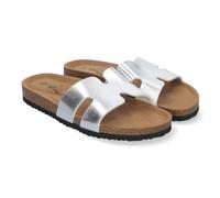 Sandalo piatto da donna con pavimento bio, comodo ed elegante con dettagli sulla pala, pianta anatomica, ideale per la primavera estate, argento, 39 EU