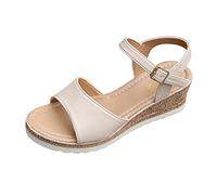 Sandalo Piatto Donna Nudo Piattaforma Confortevole Scarpe Da Piscina Antiscivolo Traspirante Pantofole Punta Aperta Vintage Claquette Donna Primavera Estate compensato Premium, beige, 38 EU