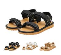 Sandalo regolabile con gancio e anello da donna, sandali piatti da donna, sandali toni misti, scarpe aperte alla caviglia, scarpe eleganti per il tempo libero, vacanze al mare, riunioni di amici, Nero