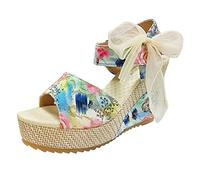 Sandals - Sandali da donna alla moda, eleganti, con zeppa, con tacco alto, da sera, da sposa, antiscivolo, leggeri, con papillon per vacanze in spiaggia, Blu, 37 EU