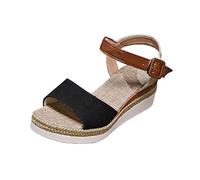 Sandals Women Sandalo Gioiello Cerimonia Sandali con zeppa e plateau da donna con cinturino alla caviglia e fibbia punta sandali casual in tela Scarpe Estive Donna Eleganti Ciabatte (Black 38)