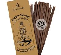 Sandalwood Amber Resin Incense Sticks - (40 + bastoncini, 9 pollici) Thick Natural Amber Incense Sticks Made from Resins, Clean Charcoal Free | Resinous Warm Aroma - Sweet Aroma to Balance Energy &