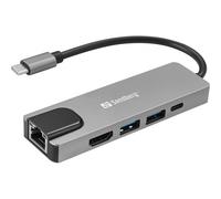 Sandberg 336-99 replicatore di porte e docking station per laptop Cablato USB 3.2 Gen 1 [3.1 Gen 1] Type-C Argento (USB-C 5in1 Travel Dock Saver - Warranty: 60M)