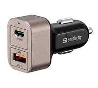 Sandberg Car Charger 1xQC3.0+1xUSBC 20W Car Charger 1xQC3.0+1xUSBC, 441-43 (Car Charger 1xQC3.0+1xUSBC 24W, Auto, Cigar Lighter, 12 V, Black, Grey)