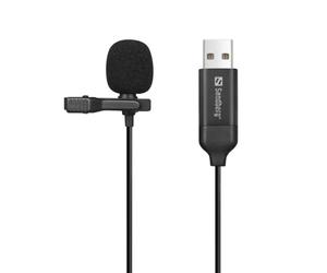 Sandberg Streamer, microfono con clip USB, omnidirezionale, microfono lavalier a clip, per computer portatile, USB-A, Plug & Play, per lo streaming di riunioni online, giochi, registrazione video,