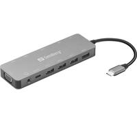 SANDBERG USB-C 13-in-1 Travel Dock - Stazione Docking USB-C HDMI VGA - Alluminio