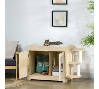 Sandbox per gatti in legno PawHut con letto a cuscino morbido a 2 ante 107x54x70 cm
