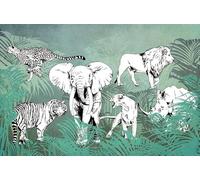 Sanders & Sanders fotomurale animali della giungla blu, verde e bianco e nero 424 x 280 cm