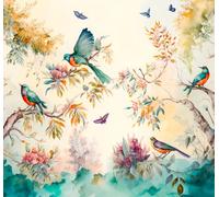 Sanders & Sanders fotomurale foglie di giungla tropicale e uccelli del paradiso turchese e beige 300 x 279 cm