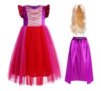 Sanderson - Costume da sorella Sarah Mary Winifred con mantello, parrucca, travestimento per cosplay e Halloween, Viola 3 pezzi, 7-8 Anni