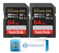 SanDisk - Confezione da 2 schede di memoria Extreme Pro UHS-II SDXC da 64 GB (SDSDXEP-064G-GN4IN) con 1 lettore di schede SD Everything But Stromboli