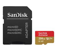 SanDisk Extreme 256 GB microSDXC Memory Card + SD Adapter with A2 App Performance + Rescue Pro Deluxe, Up to 160 MB/s, Class 10, UHS-I, U3, V30, Red/Gold