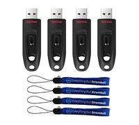 SanDisk Flash Ultra 3.0 USB Flash Drive da 256 GB, confezione da 4 unità da pollice ad alte prestazioni, funziona con computer, laptop e desktop (SDCZ48-256G-U46) Bundle con (4) cordini tutto tranne Stromboli