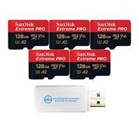SanDisk Micro - Scheda di memoria Extreme Pro da 128 GB (5 pezzi) funziona con drone DJI Air 2S, Air 2, Mini, Mini 2, Mavic 2 (SDSQXCD-128G-GN6MA) Bundle con 1 lettore di schede Everything But