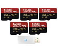 SanDisk Micro - Scheda di memoria Extreme Pro da 256 GB (5 pezzi) funziona con drone DJI Air 2S, Air 2, Mini, Mini 2, Mavic 2 (SDSQXCD-256G-GN6MA) Bundle con 1 lettore di schede Everything But