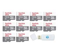 Sandisk - Scheda di memoria micro SDHC Ultra da 32 GB (10 pezzi) MicroSD TF ad alta velocità, classe 10 (SDSQUNR-032G-GN3MN), con (1) Everything But Stromboli MicroSDXC e lettore di schede SD