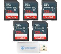 SanDisk - Scheda di memoria SDSDUNR-128G-GN3IN, classe 10, SDXC da 128 GB, 100 MB/s, confezione da 5 pezzi, con lettore di schede di memoria Everything But Stromboli Multi-Slot